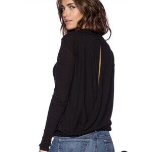 Standard James Perse (1) Small Black Slub Jersey Drape Back Long Sleeve Top